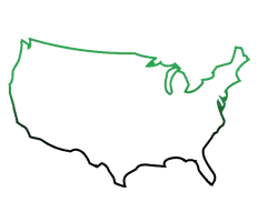 A black and green outline of the united states of america on a white background.