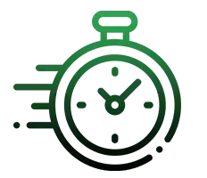 A green and black icon of a stopwatch on a white background.