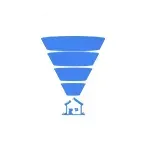 A blue funnel with a house coming out of it.