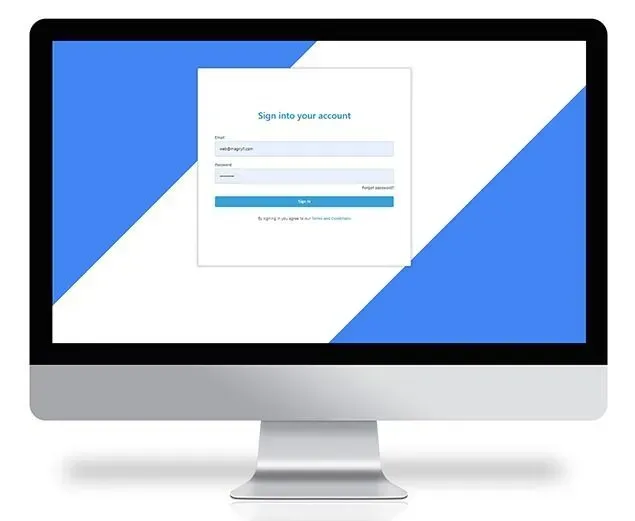 A computer monitor with a sign in page on the screen