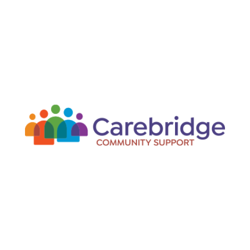 The logo for carebridge community support shows a group of people standing next to each other.