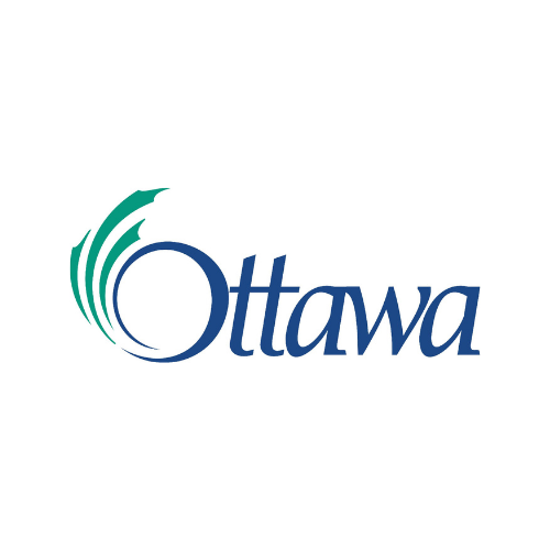 The logo for ottawa is blue and green and looks like a leaf.