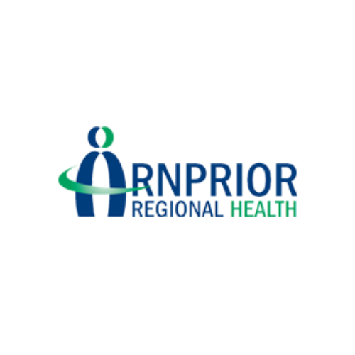 The logo for rnprior regional health is blue and green