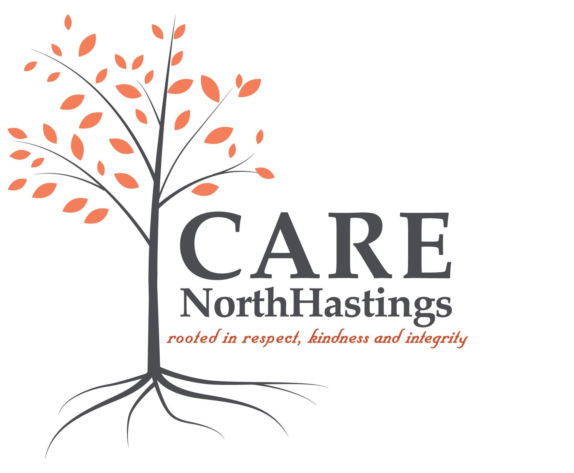 The logo for care north hastings is a tree with roots and leaves.
