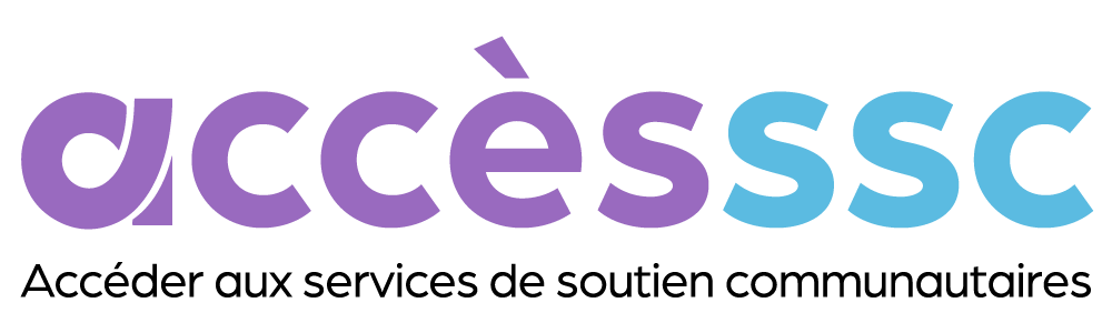 Le logo accesscss est violet et bleu et indique se connecter aux services de soutien communautaire.