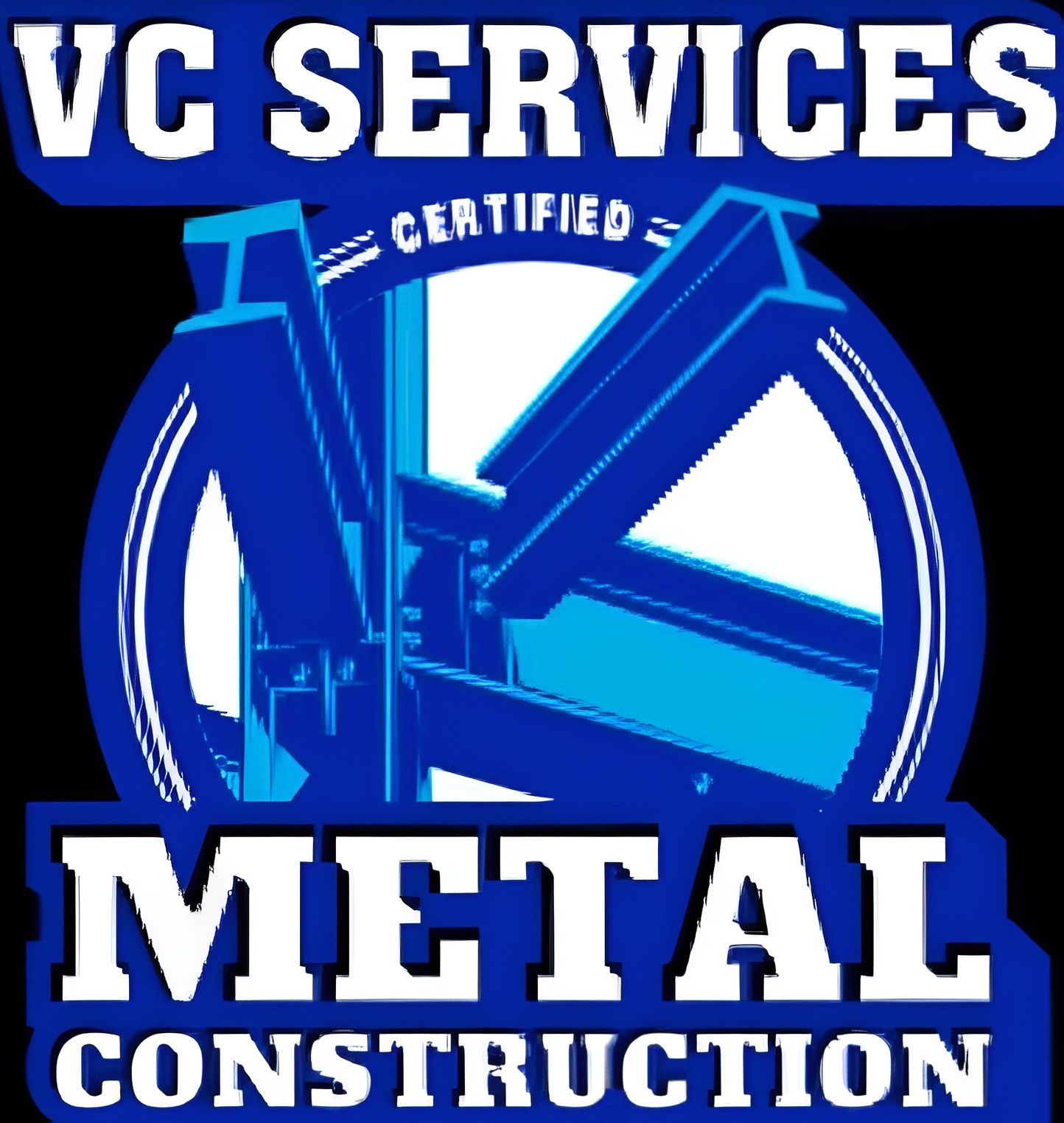 VC Services certified metal construction logo in blue, white, and black