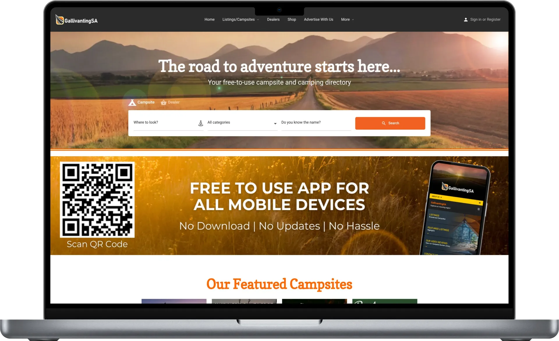 Gallivanting SA website portfolio example
