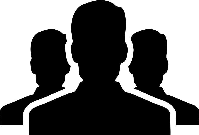 a silhouette of three men standing next to each other on a white background .