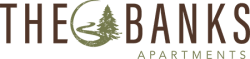 The Banks Apartments logo with brown text and a green tree icon
