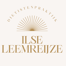 Logo for Diëtistenpraktijk Ilse Leemreijze with beige text and a sunburst icon on a light background.