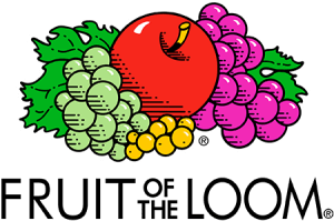 A fruit of the loom logo with an apple grapes and leaves