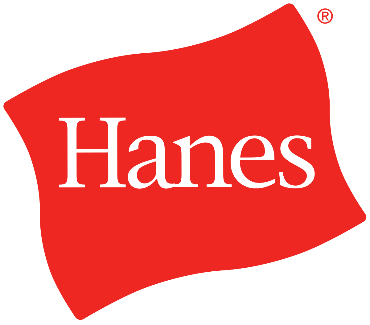A red hanes logo on a white background