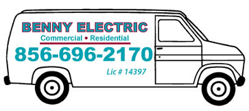 Benny Electric service van graphic with phone number 856-696-2170 and license 14397