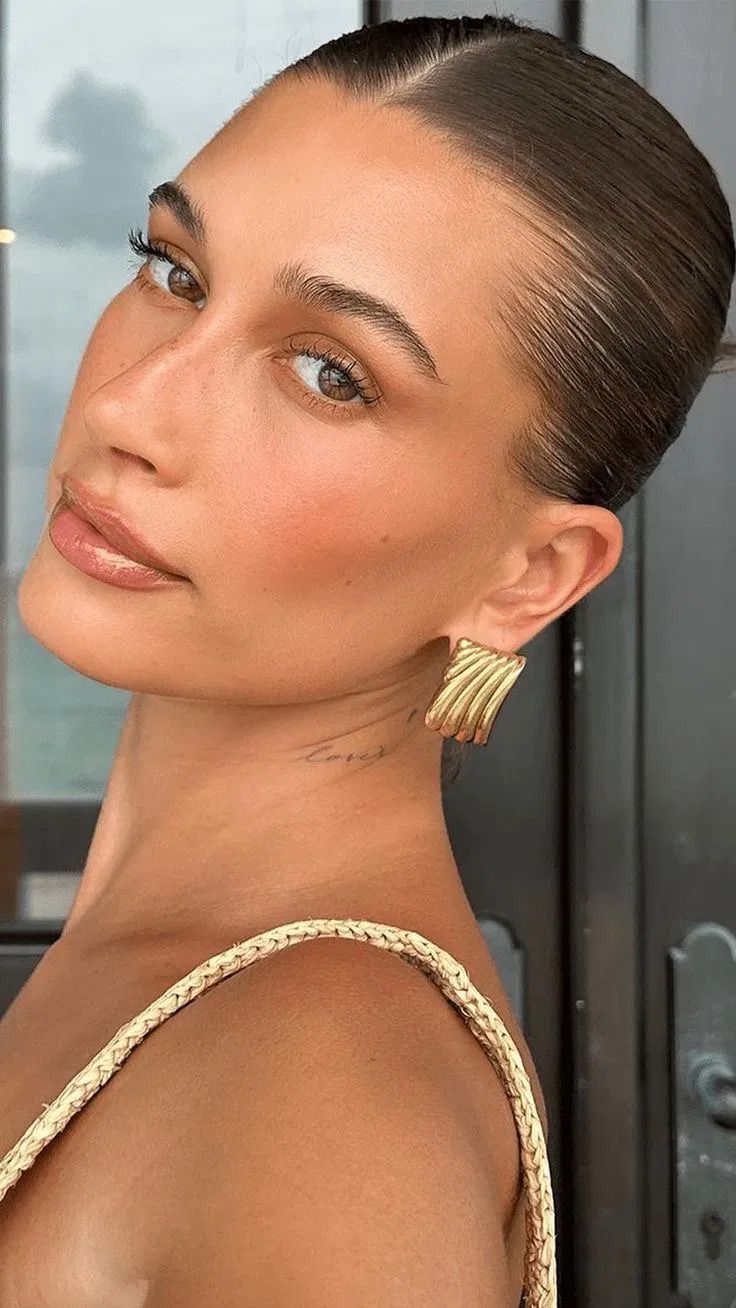 Brushed-up feathered brow front with vertical hairstrokes