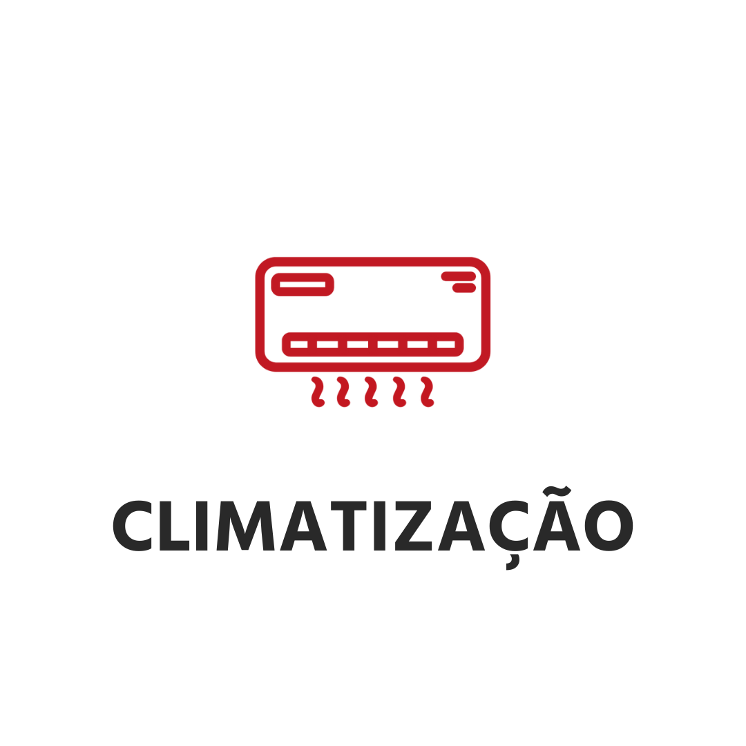 Um ícone vermelho de um ar condicionado com a palavra climatização abaixo dele.