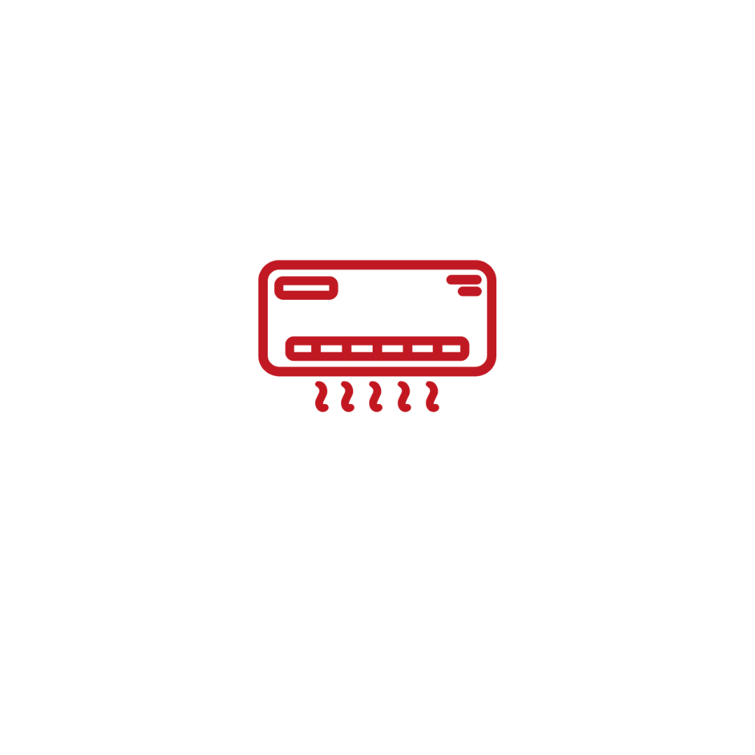 Um ícone vermelho de um ar condicionado em um fundo branco.