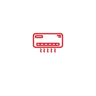 Um ícone vermelho de um ar condicionado em um fundo branco.