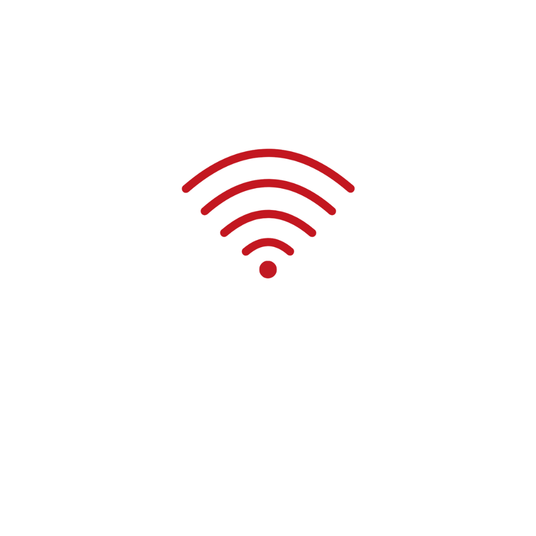 Um ícone vermelho de um sinal wifi em um fundo branco.