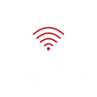 Um ícone vermelho de um sinal wifi em um fundo branco.