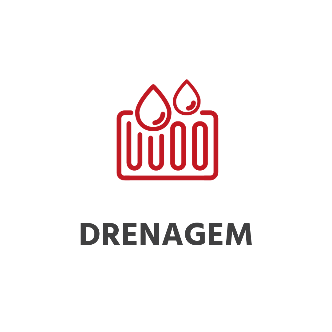 Um ícone de drenagem vermelho em um fundo branco.