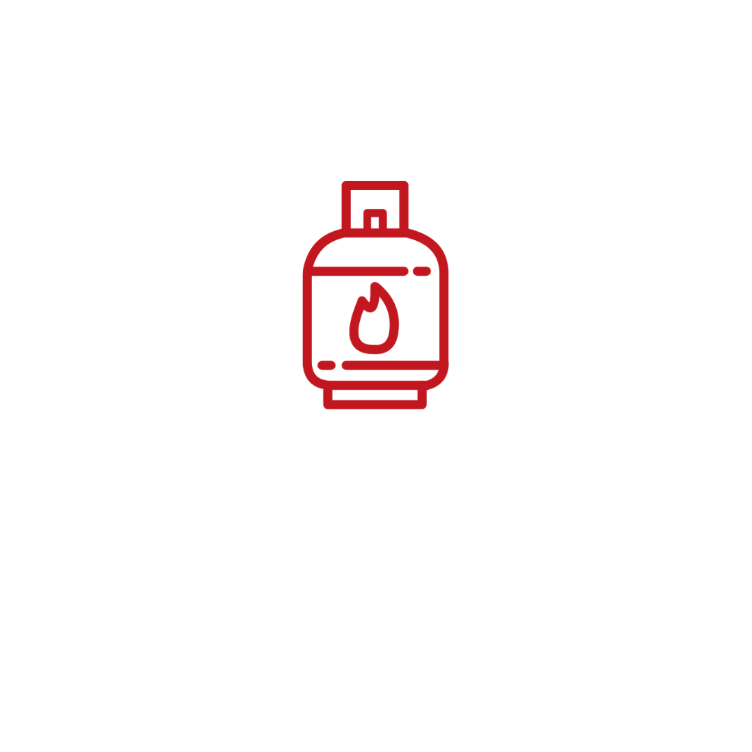 Um ícone de linha vermelha de um cilindro de gás com um incêndio nele.