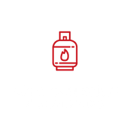 Um ícone de linha vermelha de um cilindro de gás com um incêndio nele.