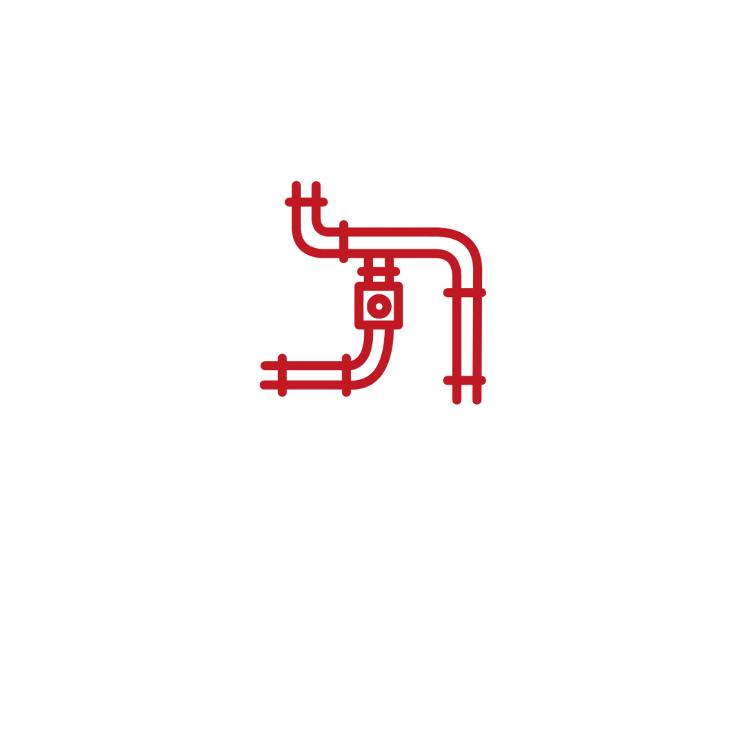 Um ícone vermelho de um cano em um fundo branco.