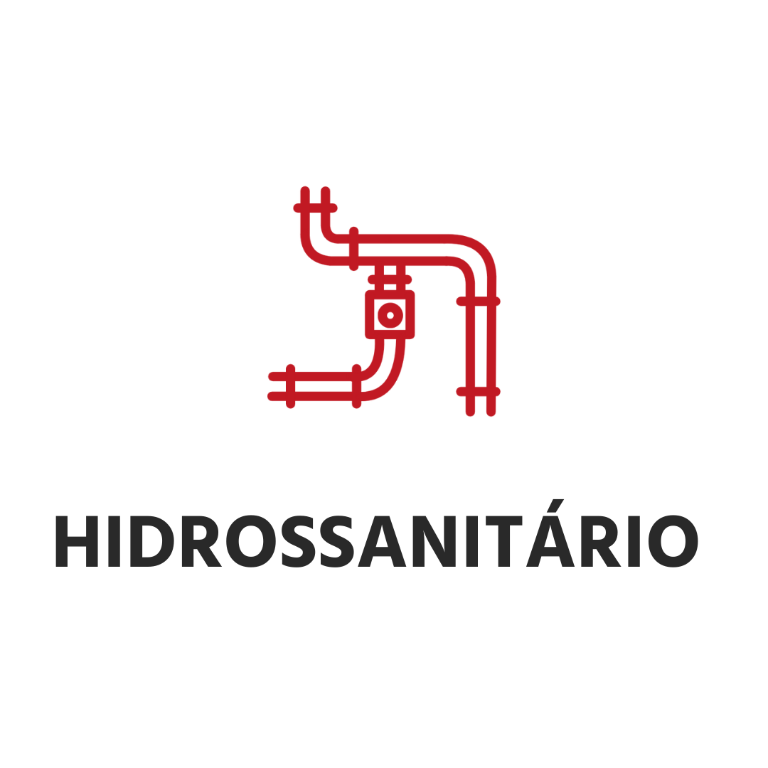 Um ícone vermelho de um cano com a palavra hidrossanitario escrita abaixo dele.