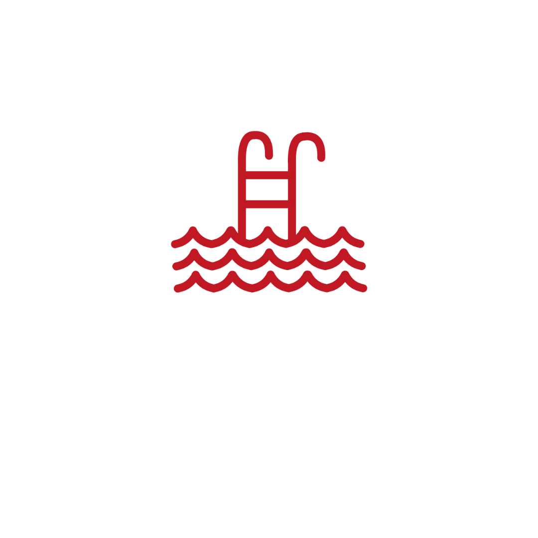 Um ícone vermelho de uma piscina com uma escada na água.