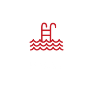 Um ícone vermelho de uma piscina com uma escada na água.