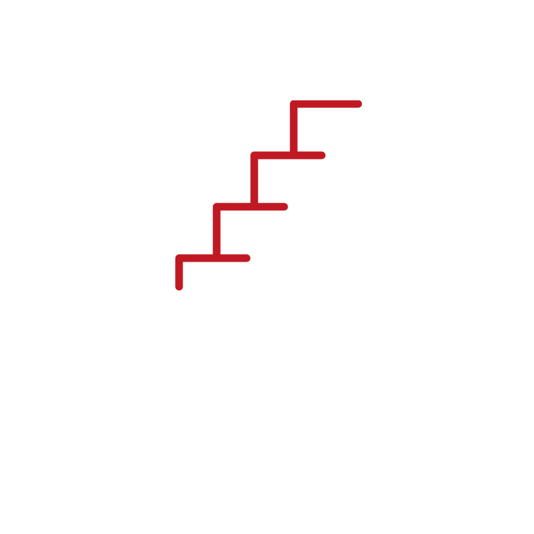 Um ícone de escada vermelha em um fundo branco.