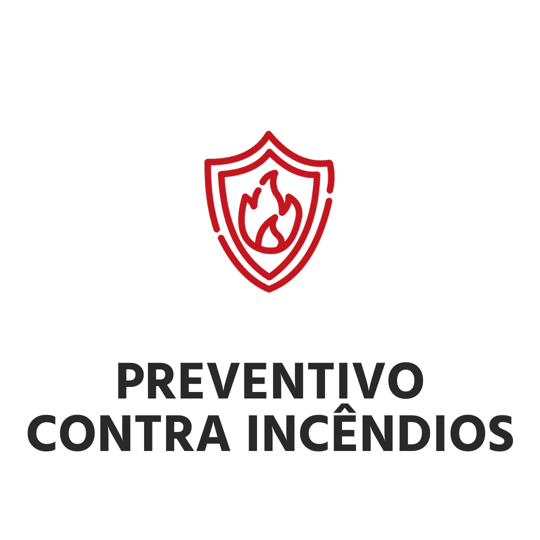 Um escudo vermelho com fogo dentro e as palavras preventivo contra incendios.