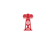 Um ícone vermelho de uma torre de energia em um fundo branco.