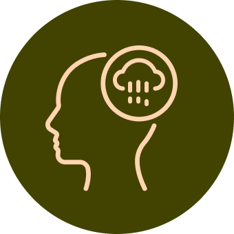 Silhouette of a head with a rain cloud inside, indicating mental distress.