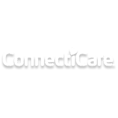 ConnectiCare logo, white text with a shadow, a health care provider.