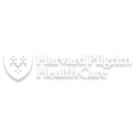 Harvard Pilgrim Health Care logo: white shield and text on gray background.