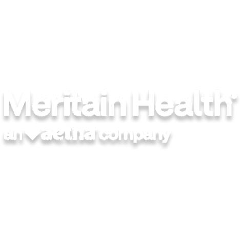 Meritain Health logo: white text with shadow,