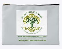 Gray pouch with Secret Ireland Tours logo and website text on the front