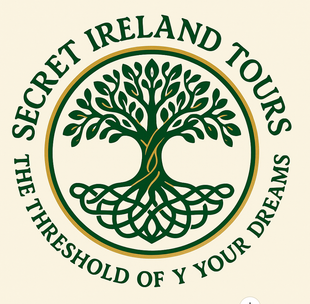 Secret Ireland Tours logo with green Celtic knot tree and the slogan “The Threshold of Your Dreams”
