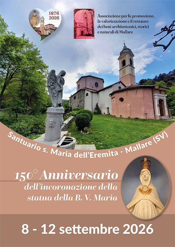 Manifesto per il 150° anniversario dell'incoronazione della statua presso il Santuario S. Maria dell'Eremita, Mallare (SV). 