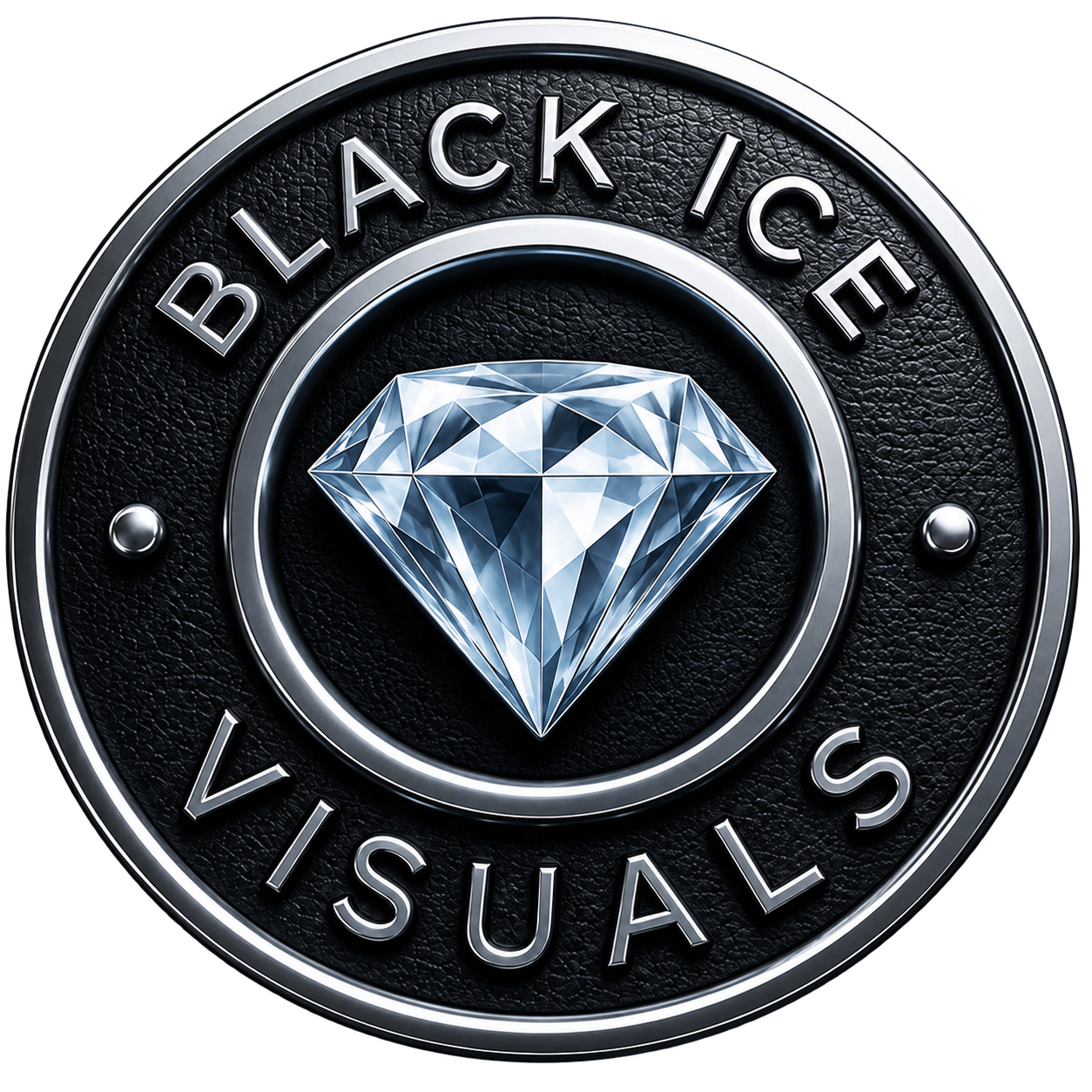 Black Ice Visuals logo with a faceted diamond on a black circular emblem