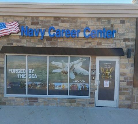 The navy career center is located in a brick building