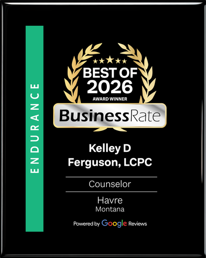 BusinessRate 2026 Best of Award plaque for Kelley D. Ferguson, LCPC, Counselor, Havre, Montana