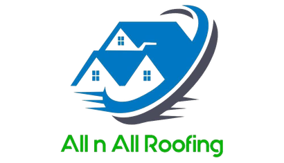 Professional Roofing Solutions You Can Trust All n All Roofing logo with blue roof houses and green text on white background