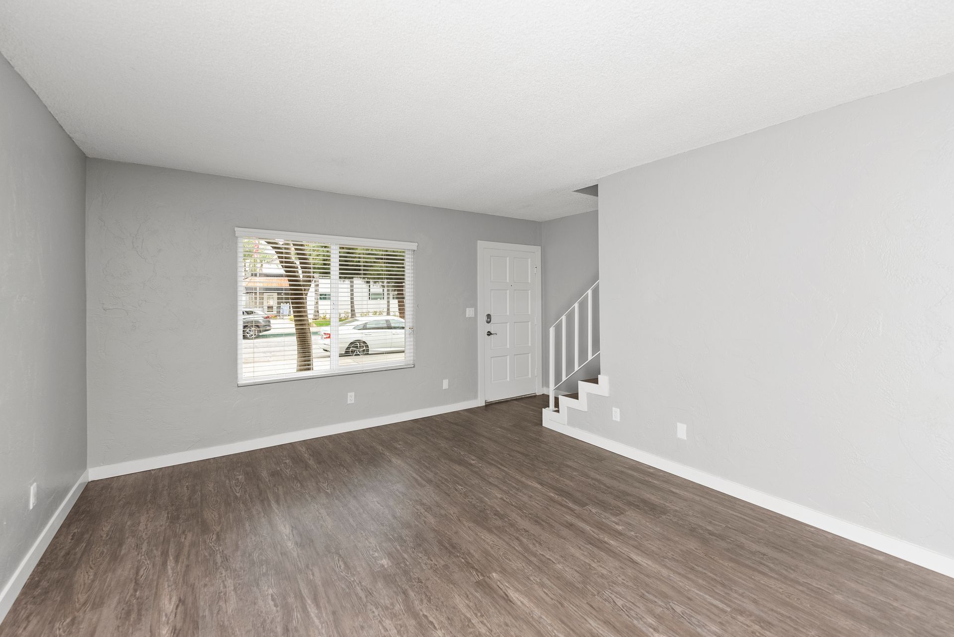 The Jackson apartment living room and stairway