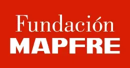 O logotipo da fundação mapfre é vermelho e branco sobre um fundo vermelho.