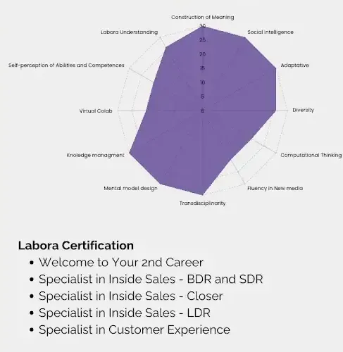 Um hexágono roxo com as palavras certificação trabalhista bem-vindo à sua segunda carreira