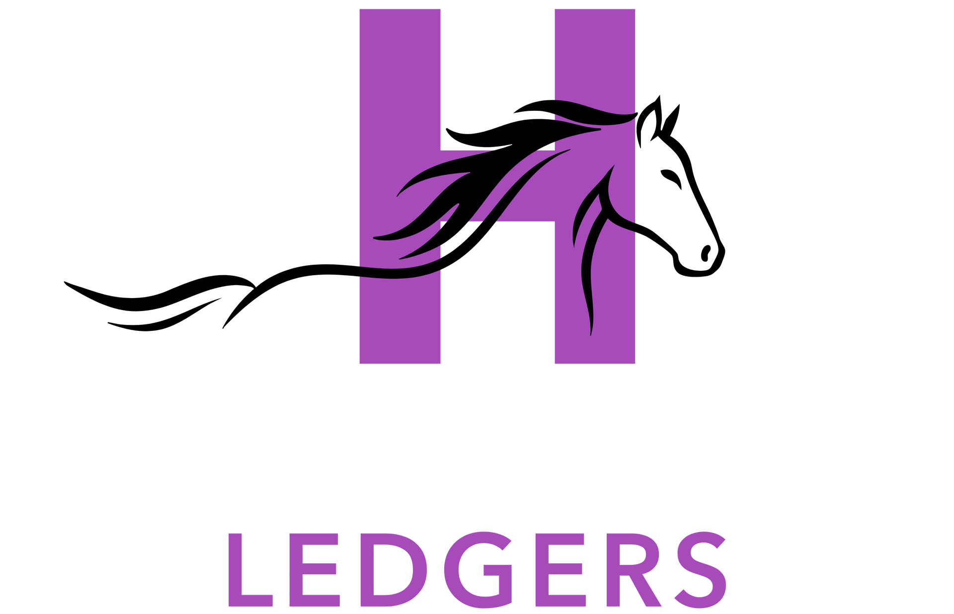 Purple H logo with a black-and-white horse outline and the word “LEDGERS” below