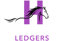 Purple H logo with a black-and-white horse outline and the word “LEDGERS” below