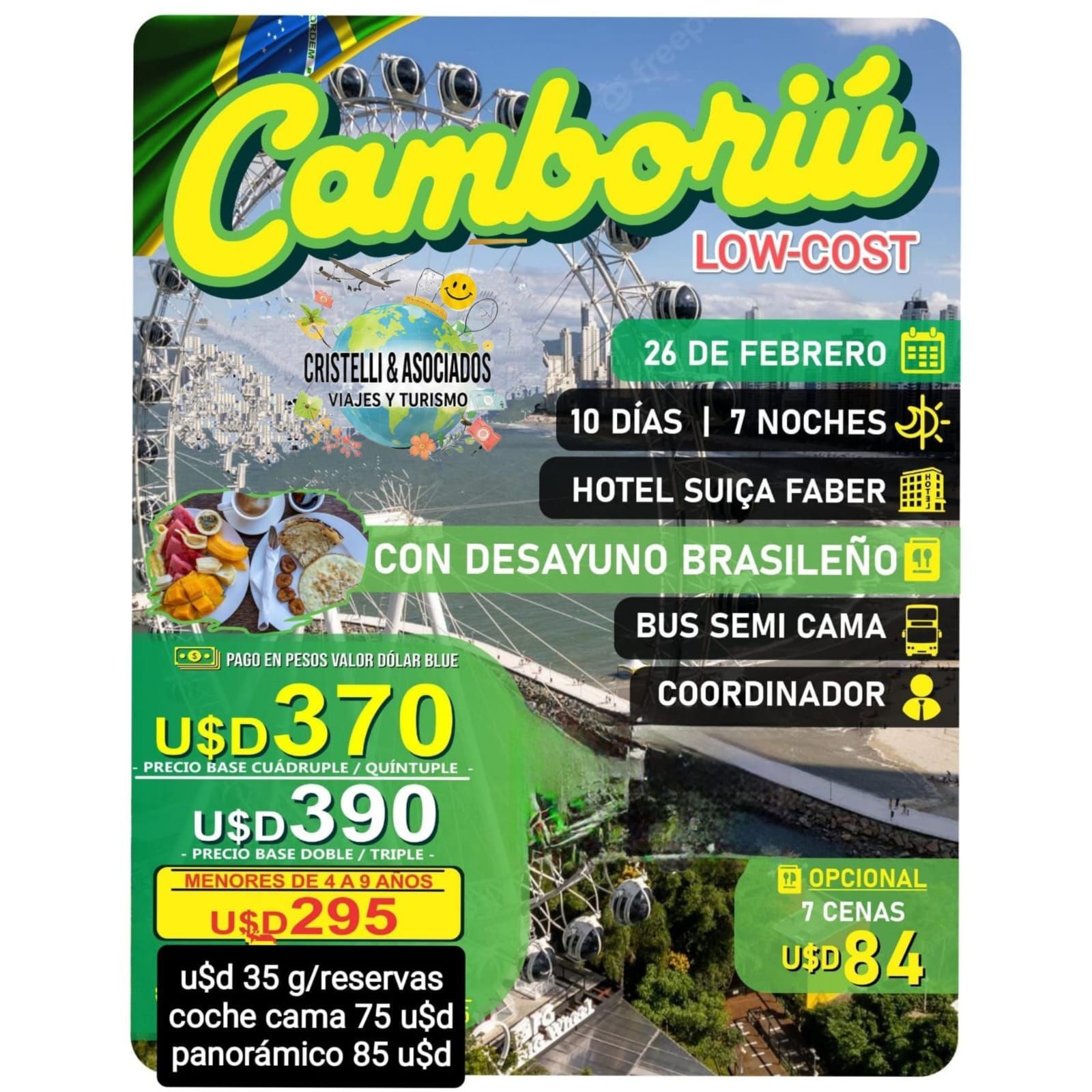 Cartel promocional de Salta, Argentina, con montañas, “Viajá todo el año” e iconos de descuento.